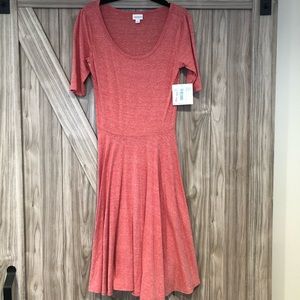 LuLaRoe Nicole Red/Pink Midi Dress Size Small NWT